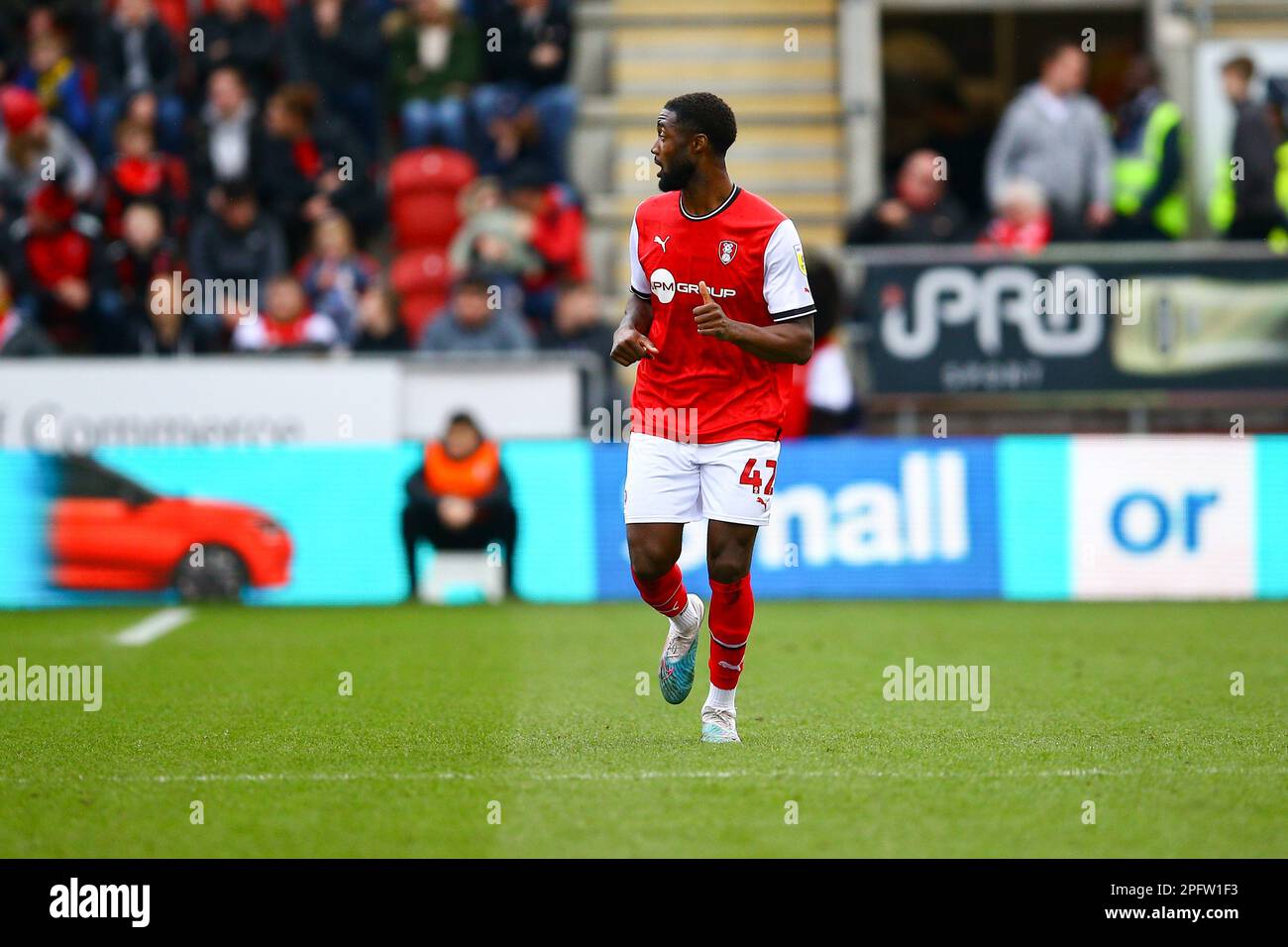 AESSEAL New York Stadium, Rotherham, England - 18th March 2023 Tyler Blackett (42) of Rotherham United - during the game Rotherham v Cardiff City, Sky Bet Championship,  2022/23, AESSEAL New York Stadium, Rotherham, England - 18th March 2023 Credit: Arthur Haigh/WhiteRosePhotos/Alamy Live News Stock Photo