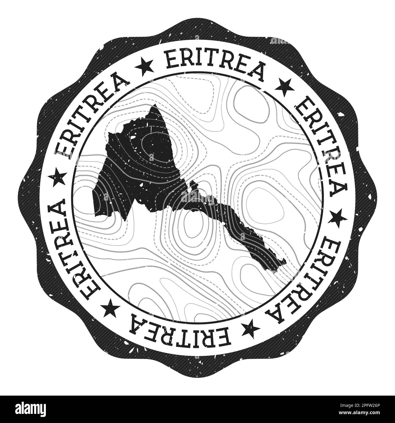 Eritrea outdoor stamp. Round sticker with map of country with topographic isolines. Vector illustration. Can be used as insignia, logotype, label, sti Stock Vector