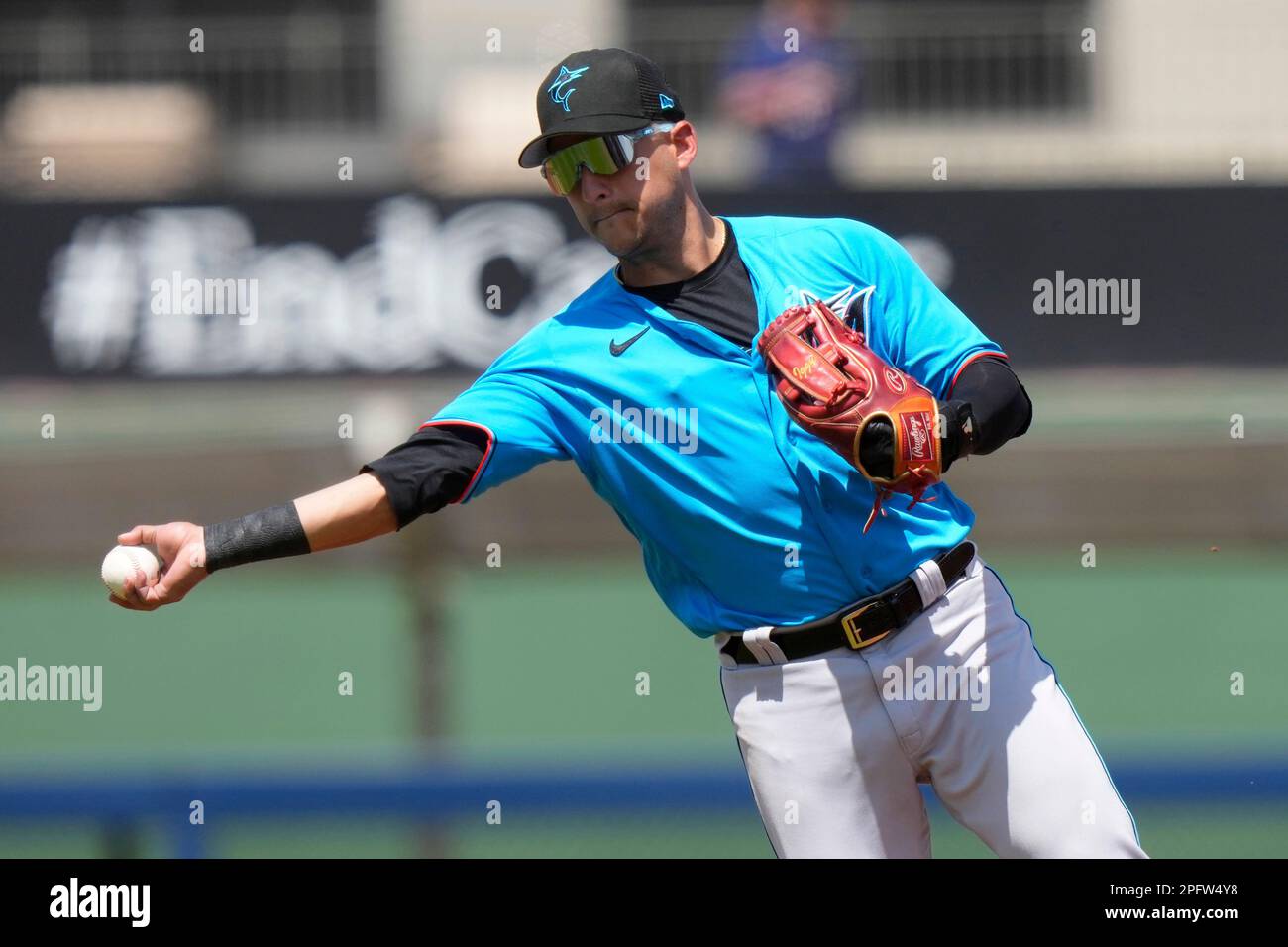 Miami Marlins shortstop Jose Iglesias throws to first during a spring  training baseball game against the Washington Nationals, Saturday, March  18, 2023, in West Palm Beach, Fla. (AP Photo/Lynne Sladky Stock Photo 