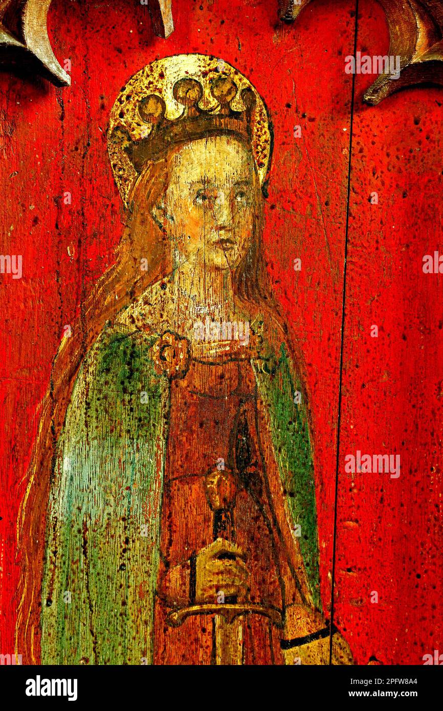 St. Catherine of Alexandria, Saint Katherine, rood screen painting,  c.. 1500, North Tuddenham, Norfolk, England, UK Stock Photo