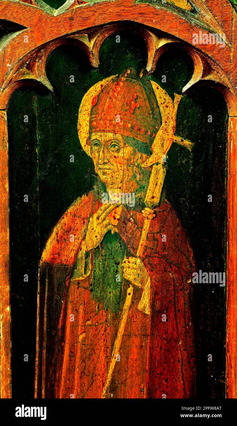 Pope St. Gregory, rood screen painting, c.1500, North Tuddenham, Norfolk, one of the 4 Latin Doctors of The Church, England Stock Photo