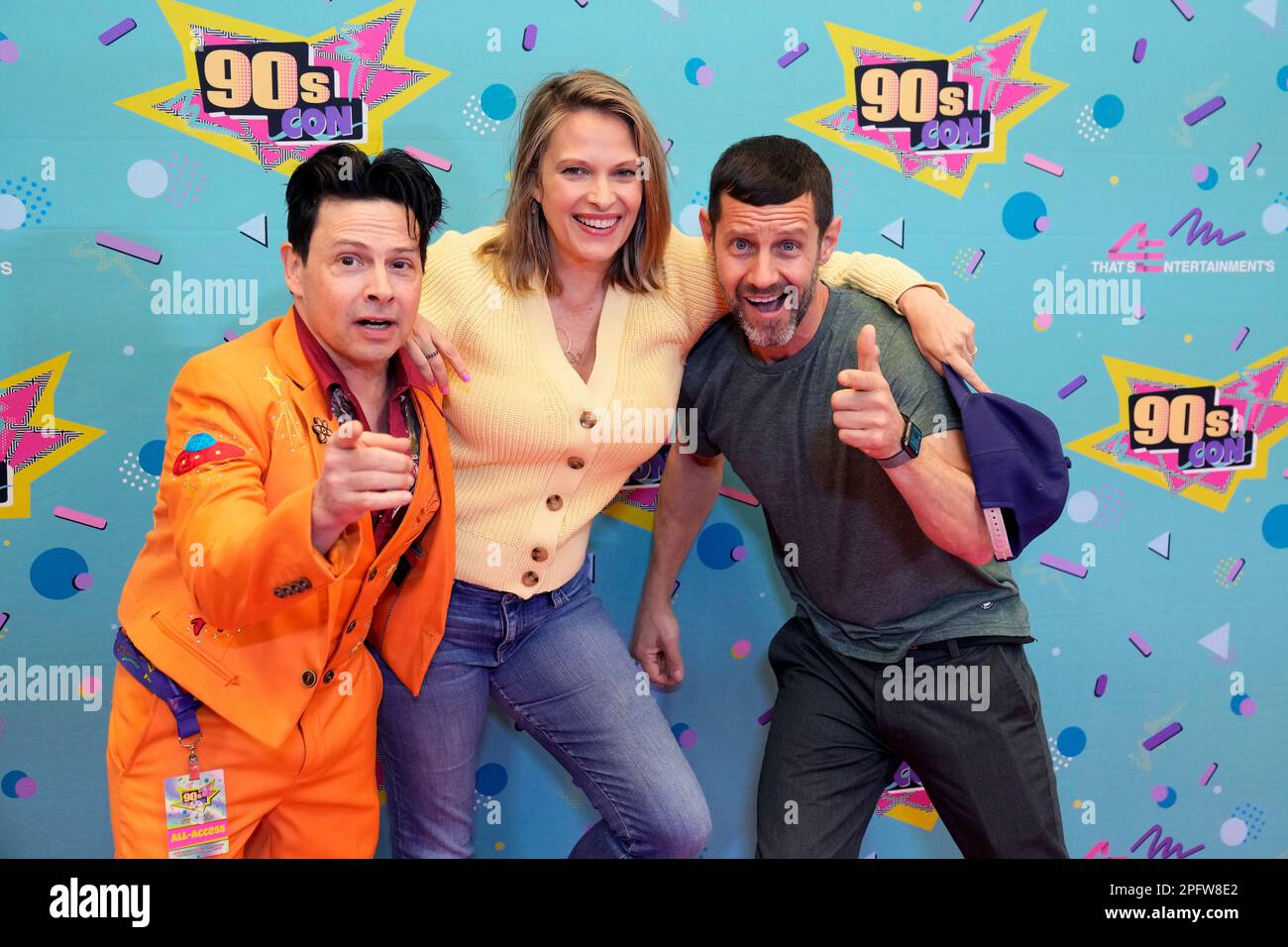 Jason Marsden, from left, Vinessa Shaw and Omri Katz attend 90s Con on
