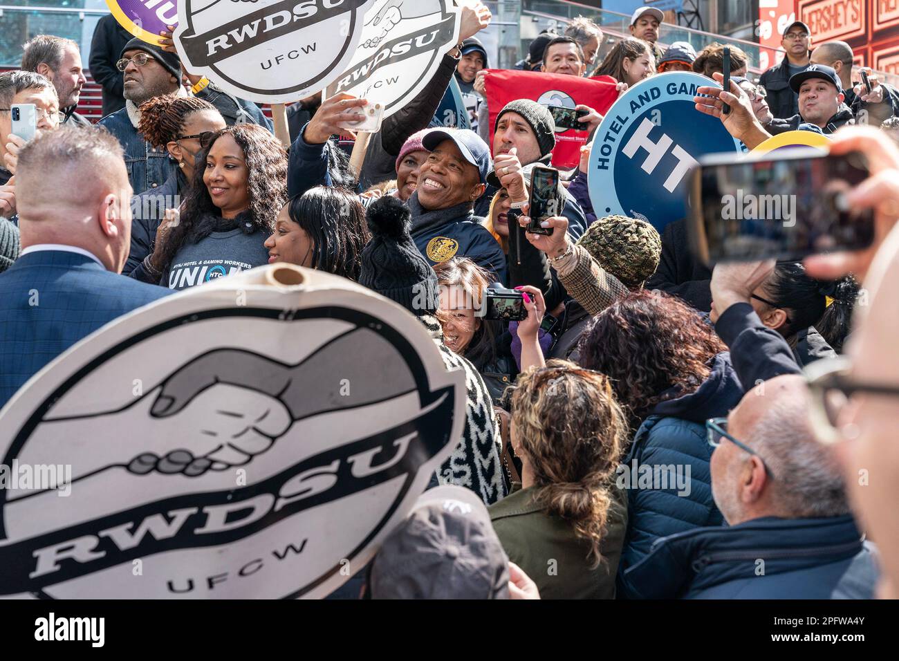 New York, United States. 18th Mar, 2023. Mayor Eric Adams greets people