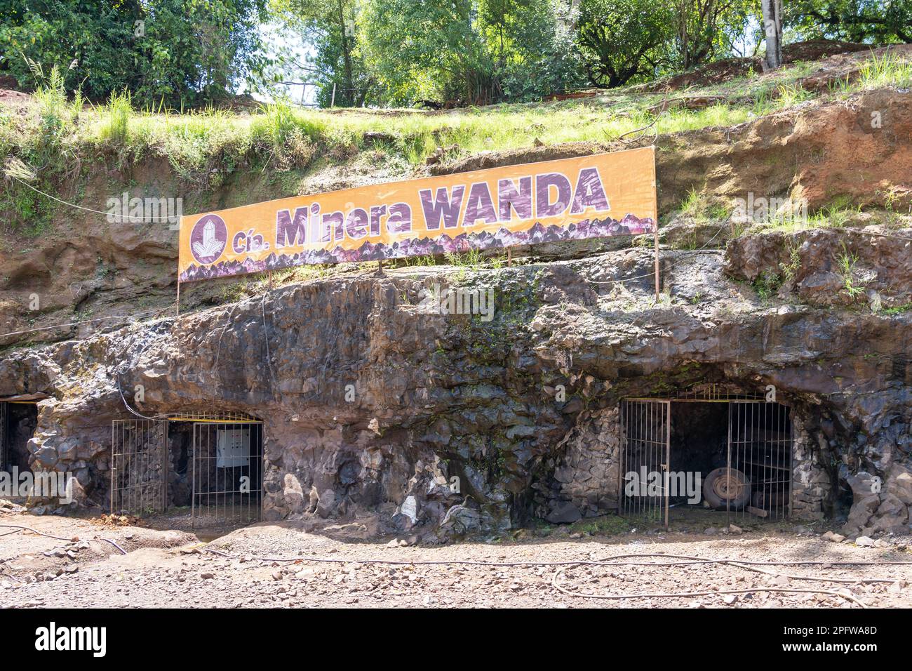 Misiones, Argentina - January 16, 2023: The entrance to Minera Wanda (Mines of Wanda) in Misiones, Argentina. Stock Photo