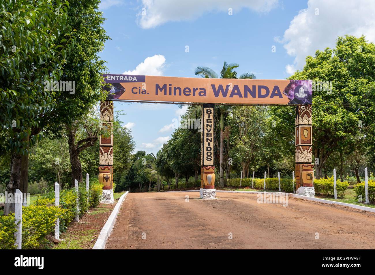 Misiones, Argentina - January 16, 2023: The entrance to Minera Wanda (Mines of Wanda) in Misiones, Argentina. Stock Photo