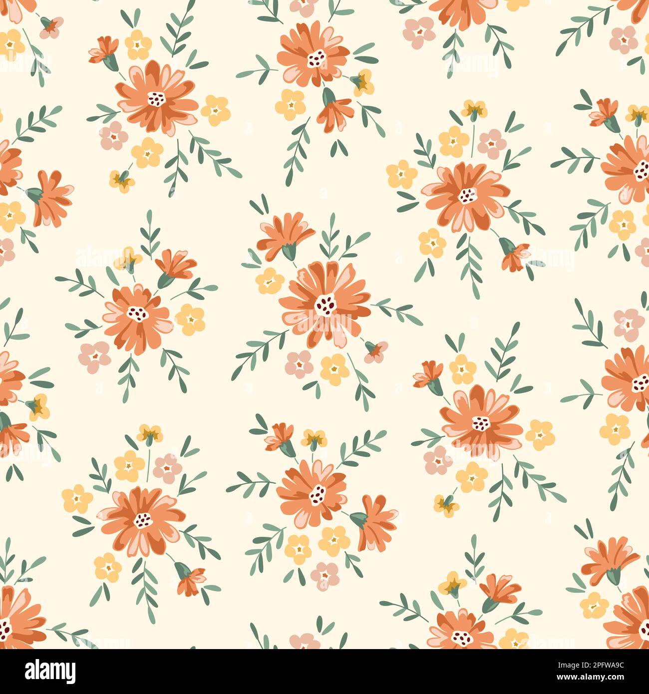 Delicate Chintz Romantic Meadow Wildflowers Vector Seamless Pattern Stock Vector