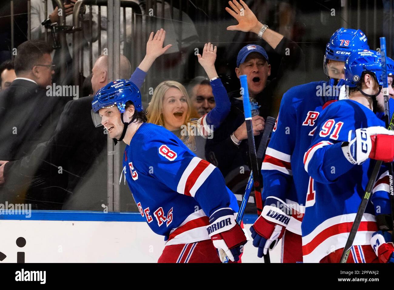 New York Rangers' Jacob Trouba plays during an NHL hockey game, Wednesday,  March 1, 2023, in Philadelphia. (AP Photo/Matt Slocum Stock Photo - Alamy