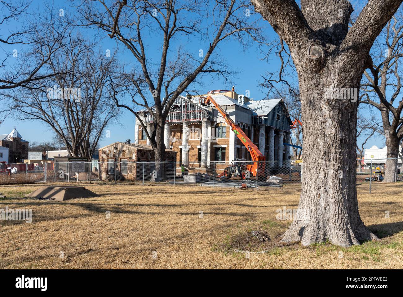 Mason County Courthouse under construction after a fire destroyed much of the original historic building. Stock Photo