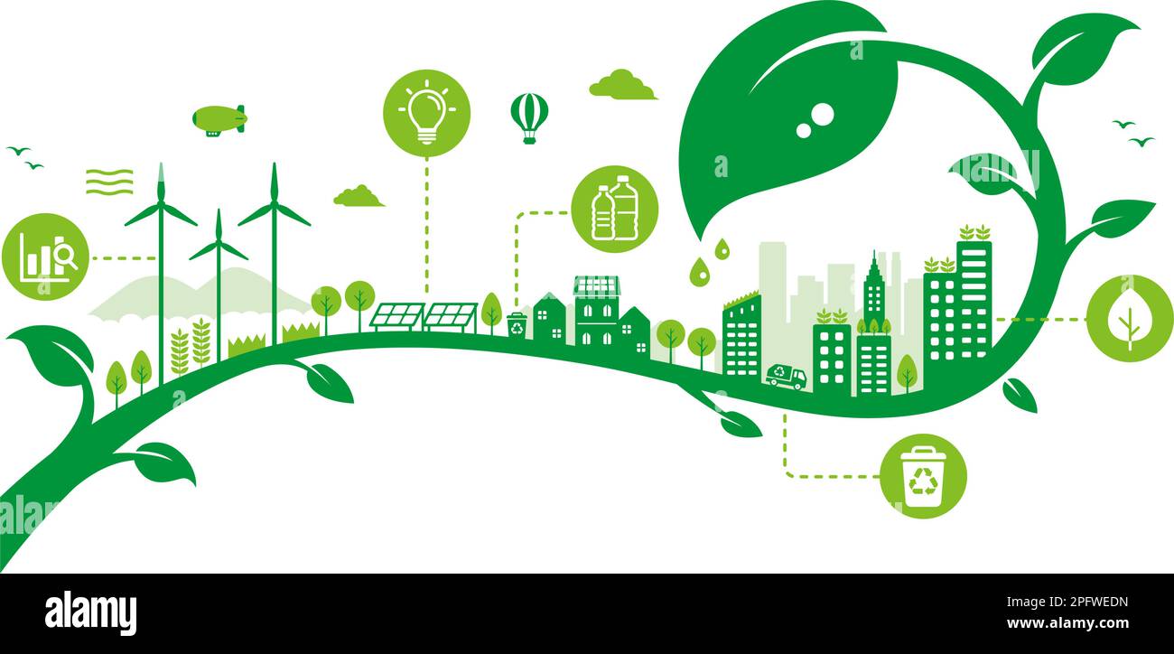 Green eco city vector illustration ( SDGs, ecology concept , nature ...