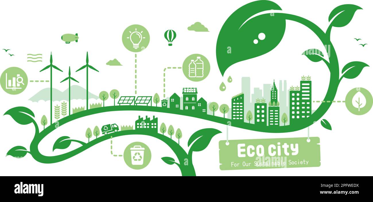 Green eco city vector illustration ( SDGs, ecology concept , nature ...