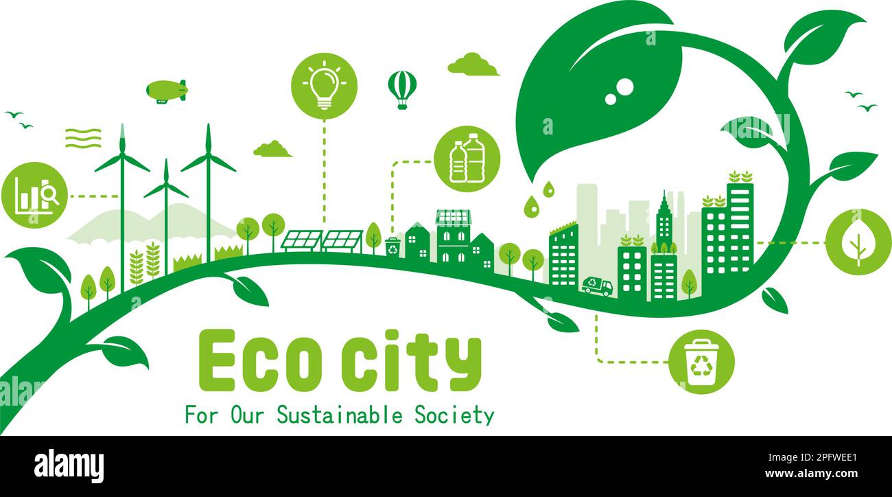Green eco city vector illustration ( SDGs, ecology concept , nature ...