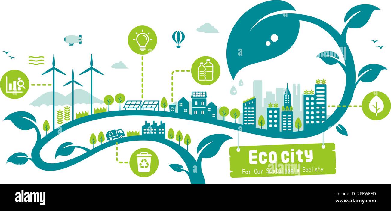 Green eco city vector illustration ( SDGs, ecology concept , nature conservation ) Stock Vector