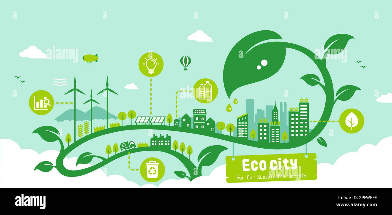 Green eco city vector banner illustration ( SDGs, ecology concept ...