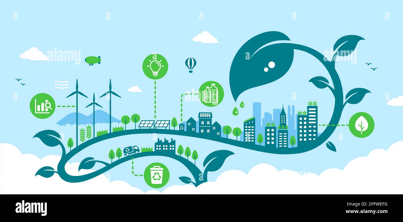 Green eco city vector banner illustration ( SDGs, ecology concept ...