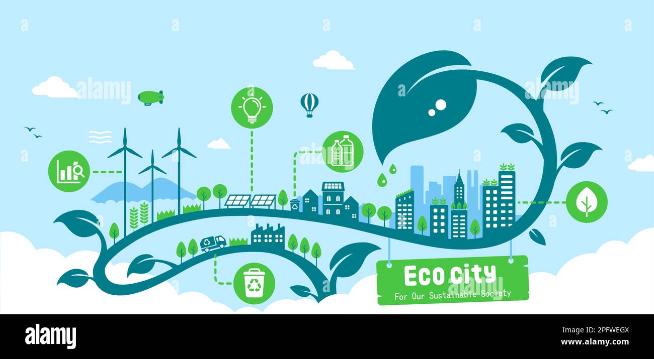 Green eco city vector banner illustration ( SDGs, ecology concept ...