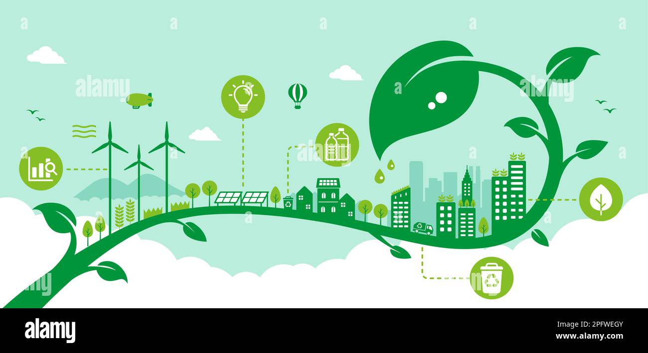 Green eco city vector banner illustration ( SDGs, ecology concept ...
