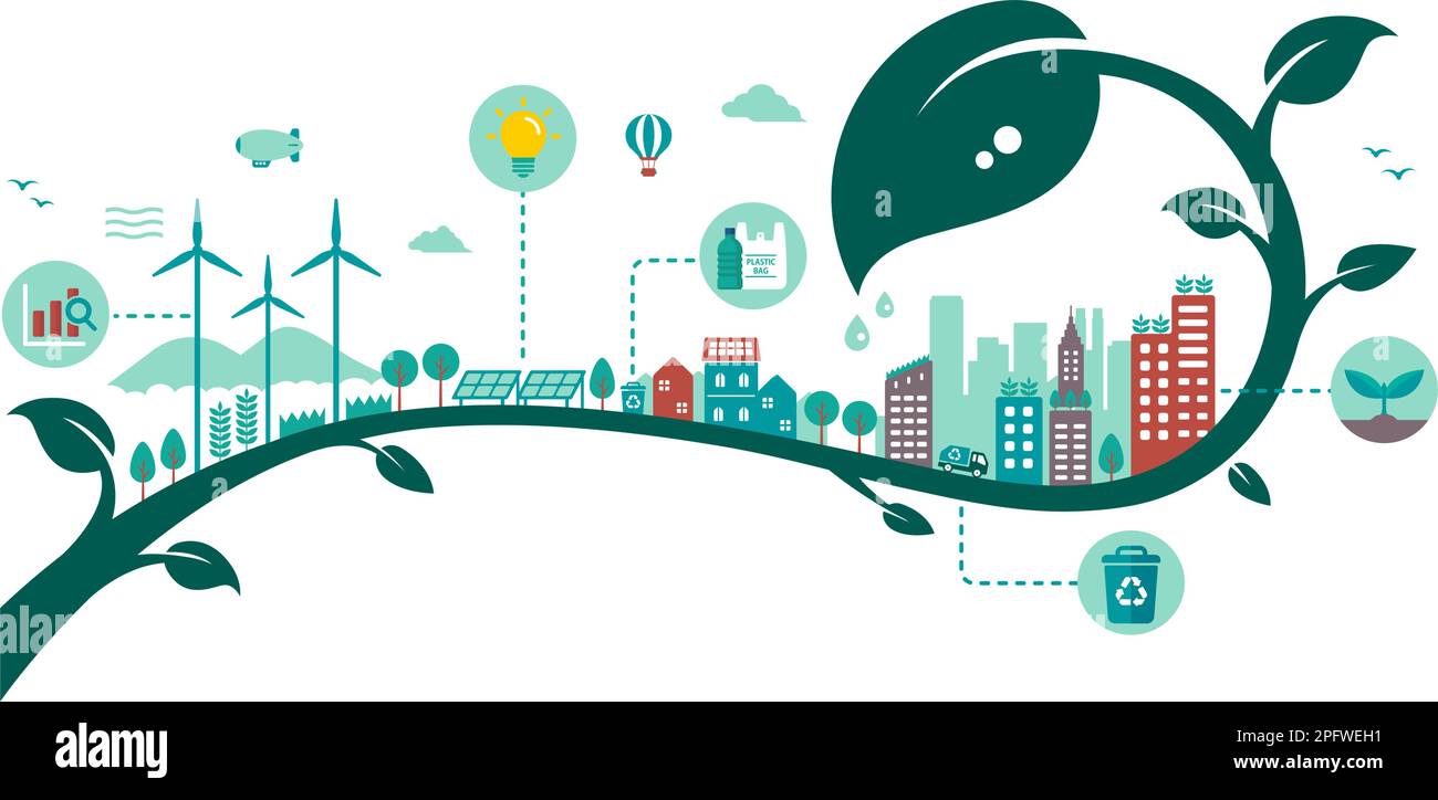 Green eco city vector illustration ( SDGs, ecology concept , nature ...