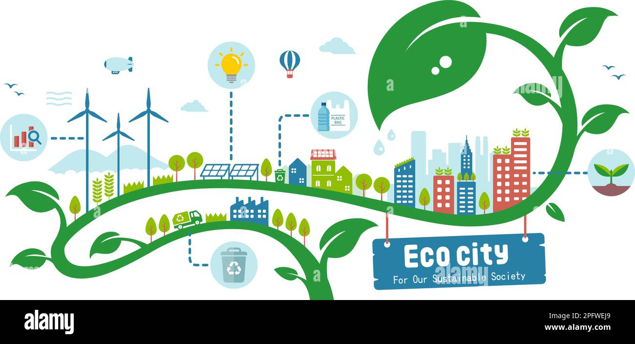 Green eco city vector illustration ( SDGs, ecology concept , nature ...