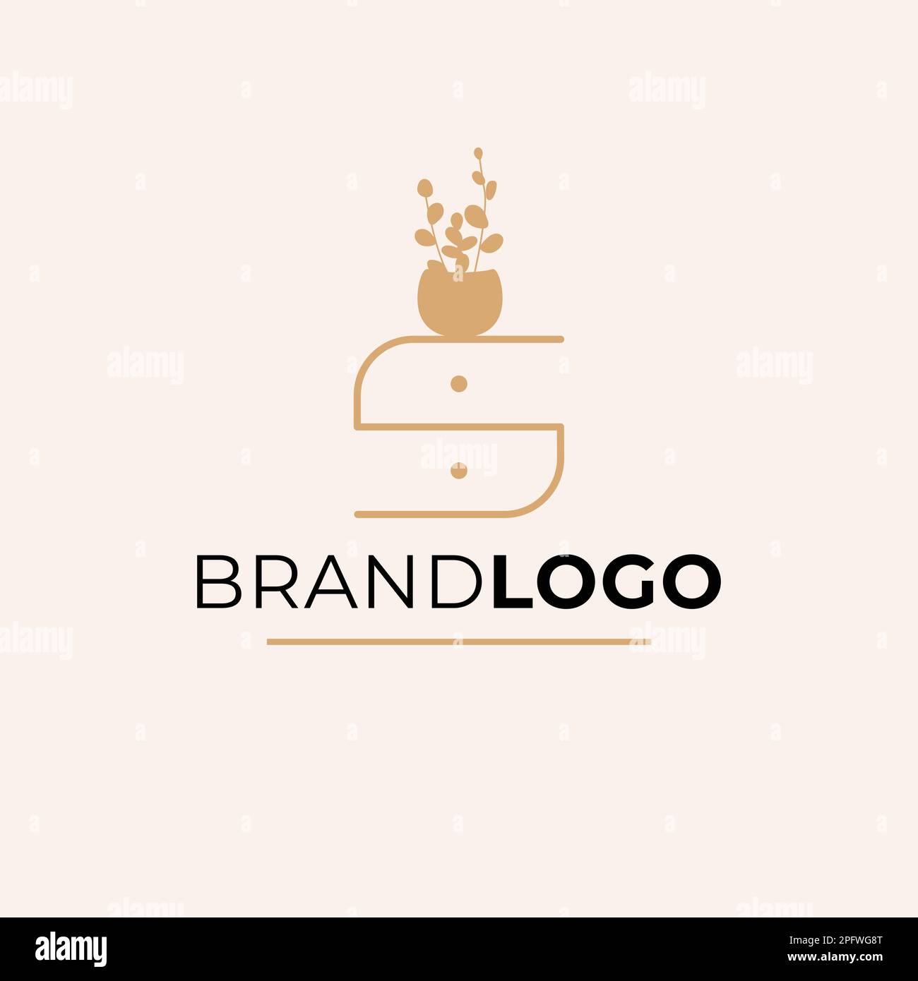 Furniture store brand logo design. Bed Table with plant in pot logotype