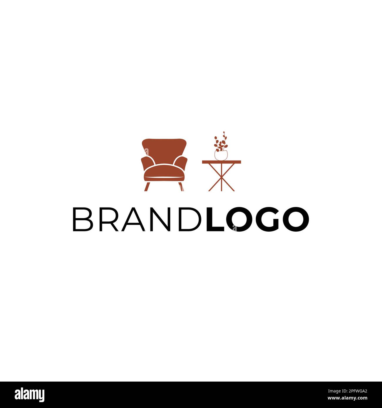 Armchair and table with flower logo design. Furniture logotype. Modern