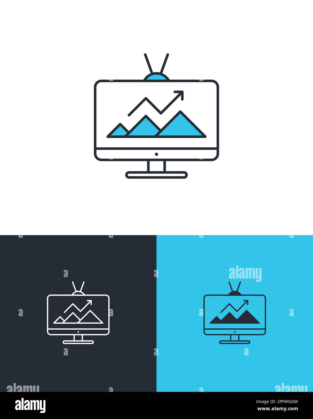 Television with sales and marketing chart. Marketing data analysis