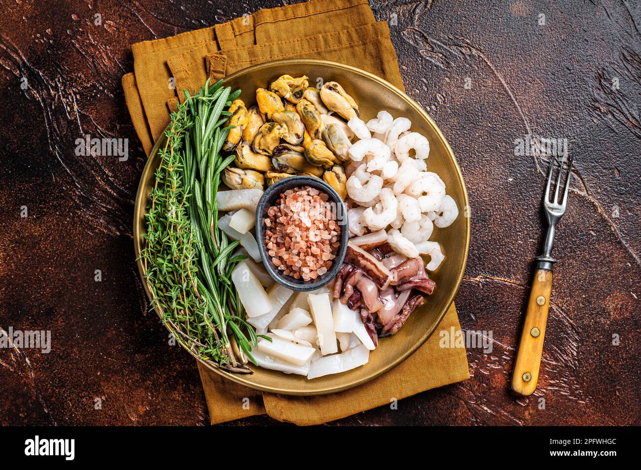 Seafood platter, mix of mussels, clams, squid, octopus, shrimps and ...