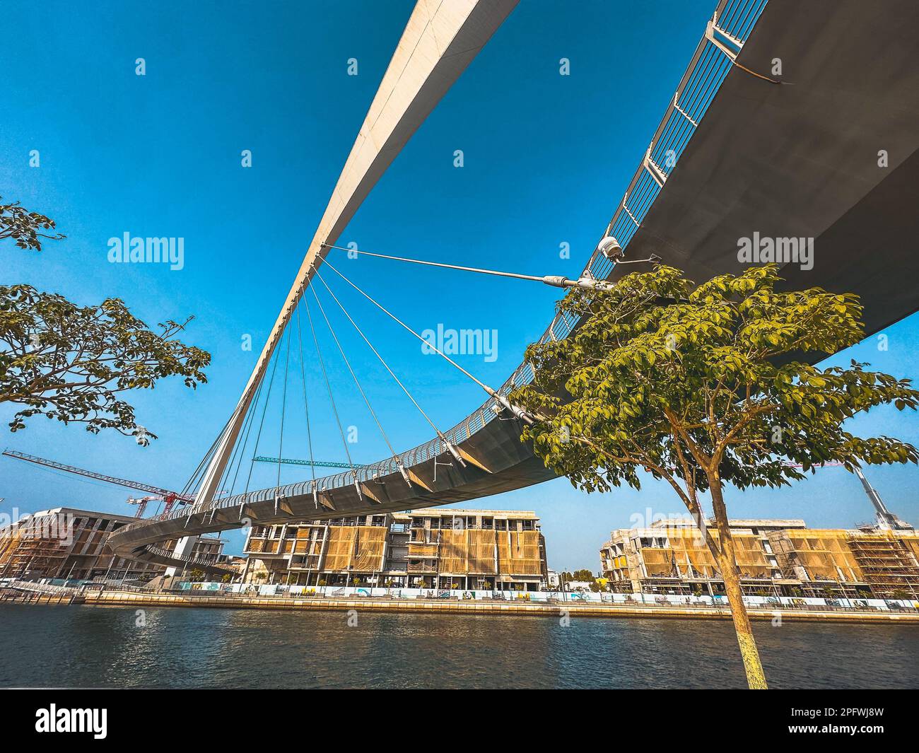 Dubai Water Canal Tolerance Bridge, Pedestrian Bridge With Water Taxi 