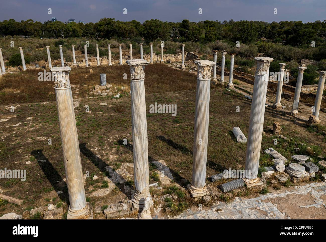June 7, 2022, Famagusta, Cyprus Columns of the gymnasium at Salamis