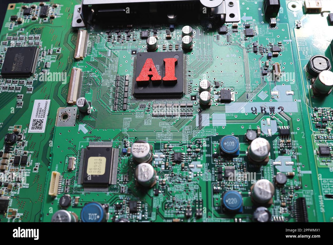 Semiconductor printed circuit board and AI letters. Concept: AI and ...