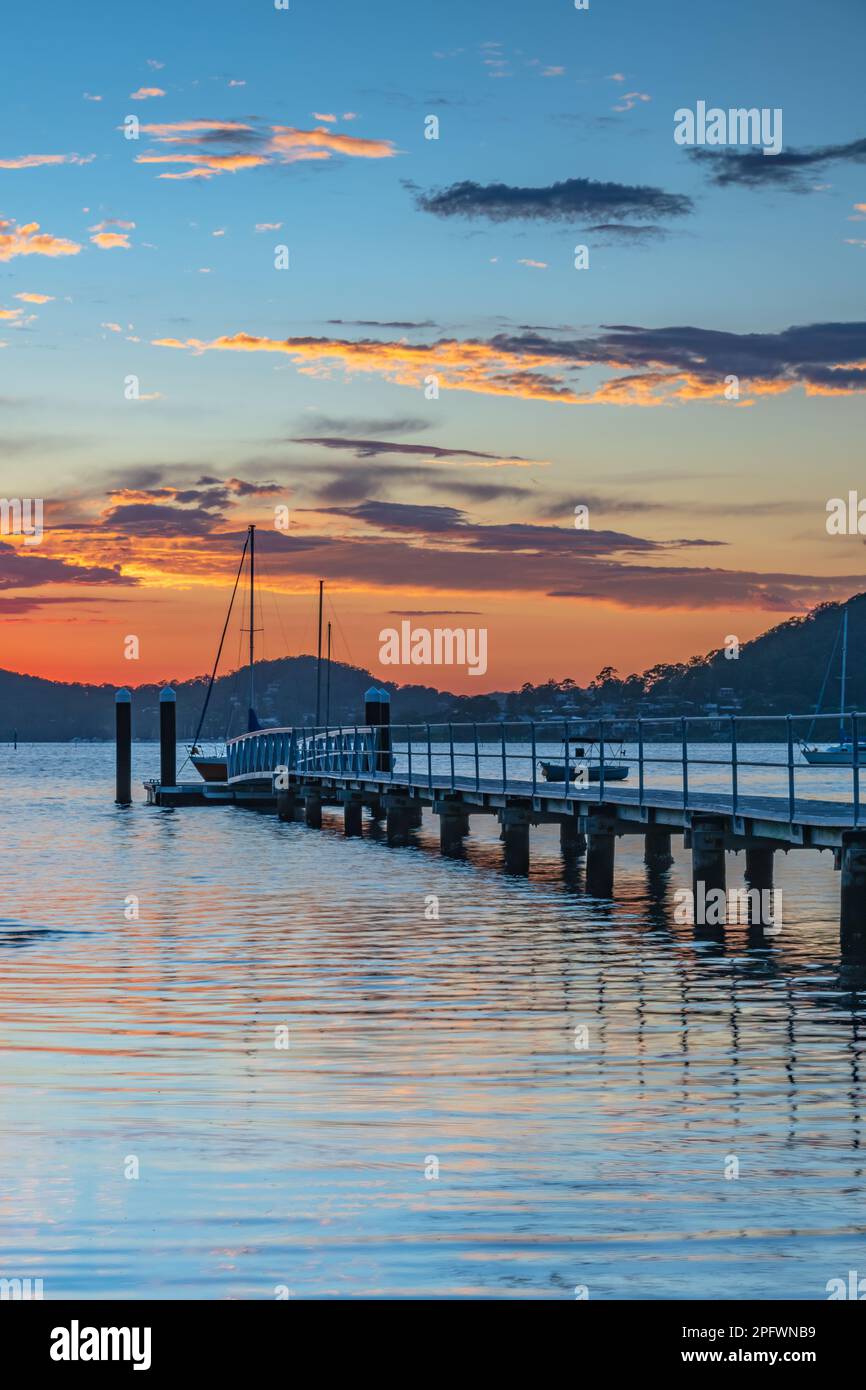 Sunrise over Brisbane Water from Couche Park at Koolewong on the Central Coast, NSW, Australia. Stock Photo