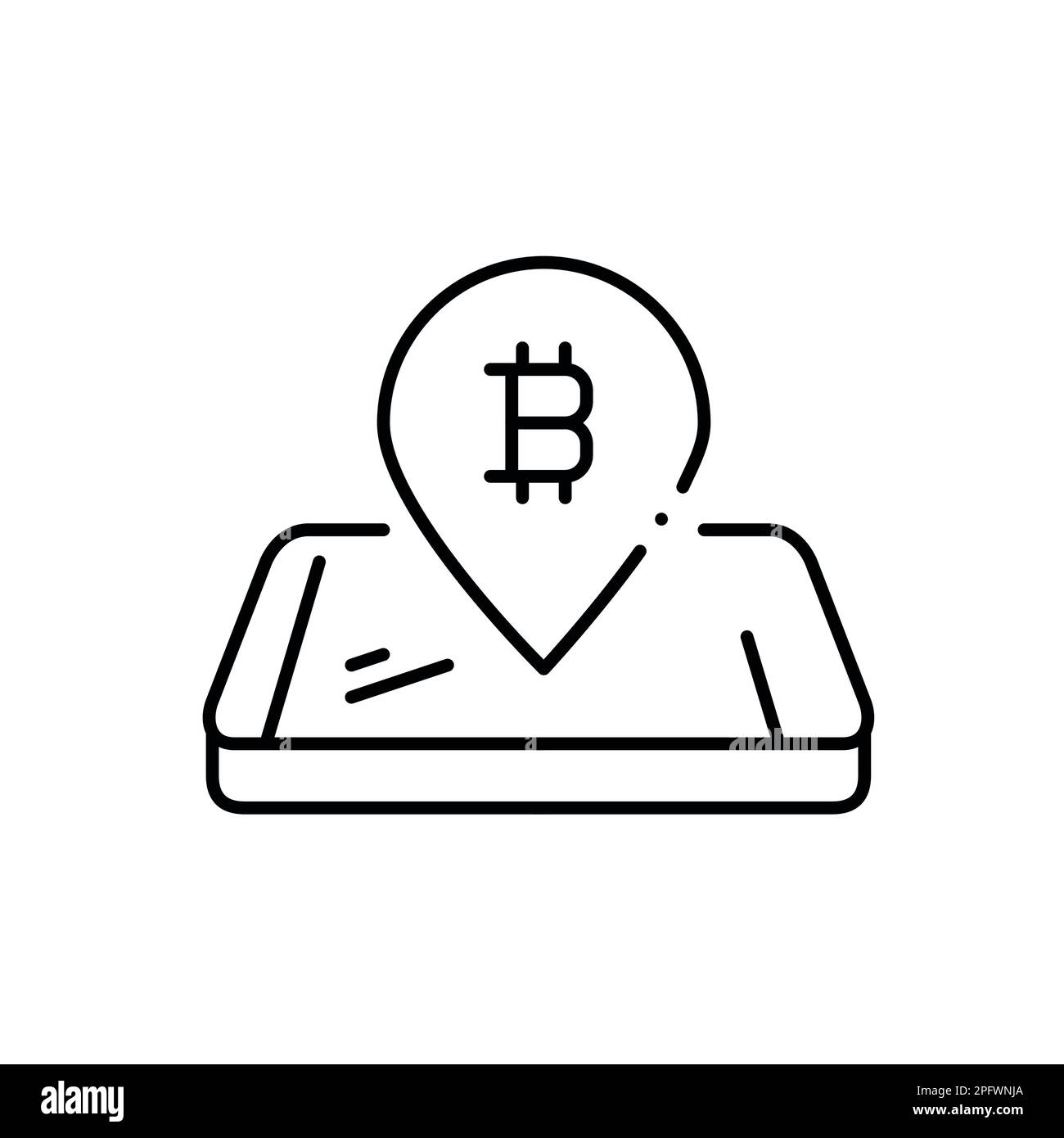 Bitcoin symbol on map pointer. Isometric smartphone. Pixel perfect, icon Stock Vector
