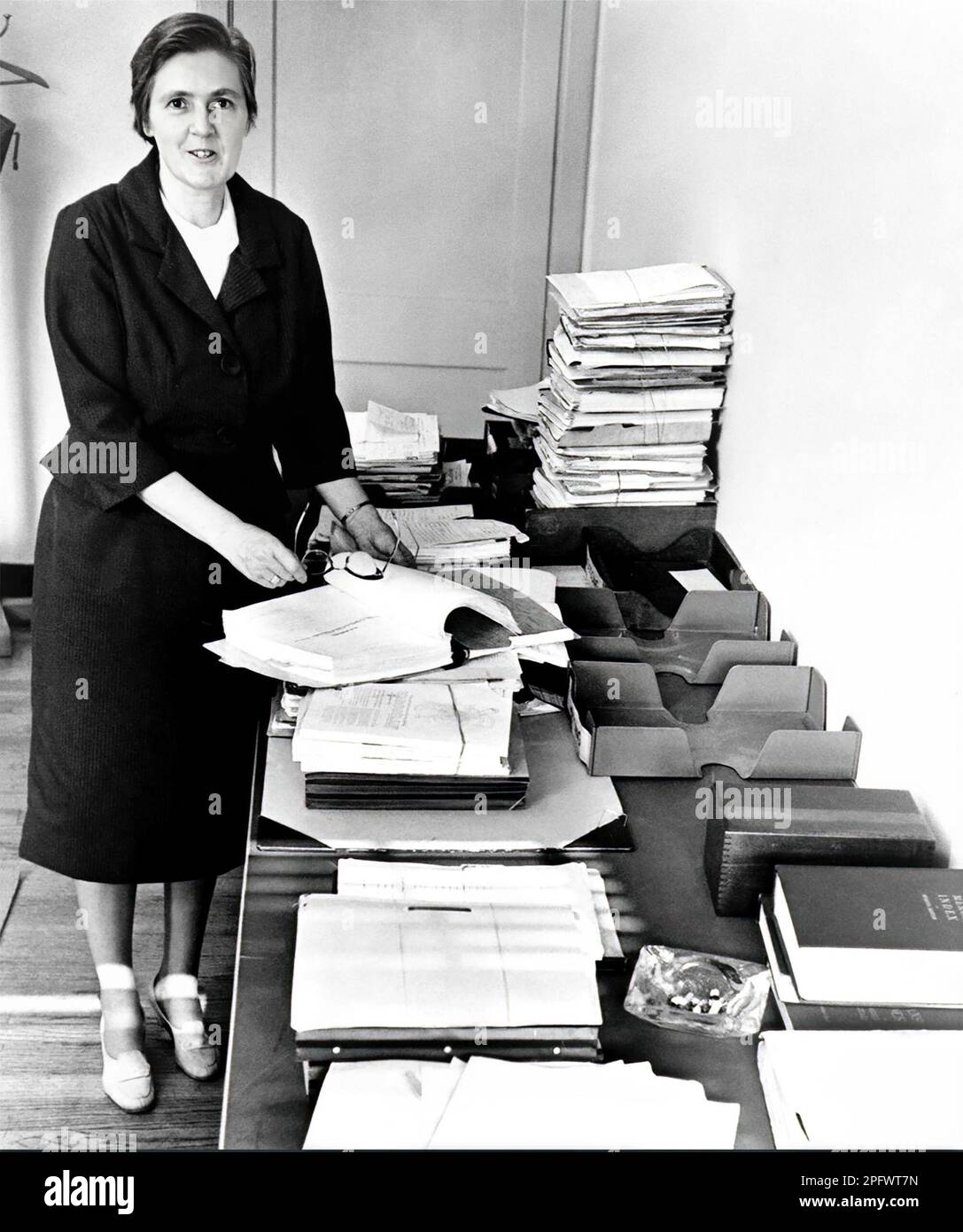 Dr. Frances Oldham Kelsey (1914-2015), a pharmacologist, physician, and FDA drug reviewer who refused to authorize Richardson-Merrell's Kevadon (thalidomide) and thus saved untold numbers of American children from serious birth defects, such as being born armless or legless. Kelsey was awarded the President's Award for Distinguished Federal Civilian Service by John F. Kennedy in 1962. Stock Photo