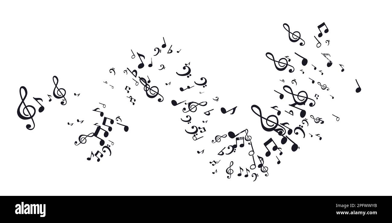 Wavy pattern of flying musical notes. Musical symbols for banner of ...