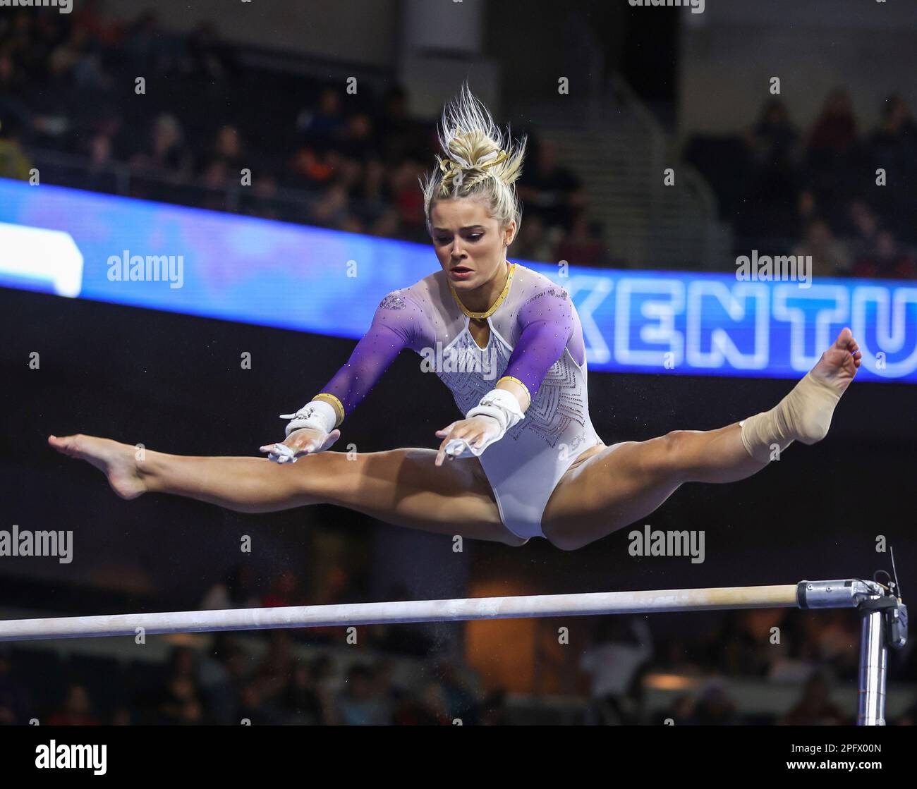 March 18, 2023: LSU's Olivia Dunne practices her bar routine during the ...