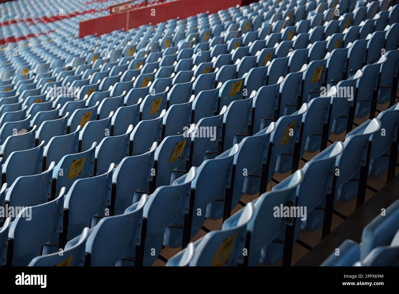 Birmingham, UK. 18th Mar, 2023. Blue seats in the Holte End Stand at the Aston Villa v AFC Bournemouth EPL match, at Villa Park, Birmingham, UK on 18th March, 2023. Credit: Paul Marriott/Alamy Live News Stock Photo