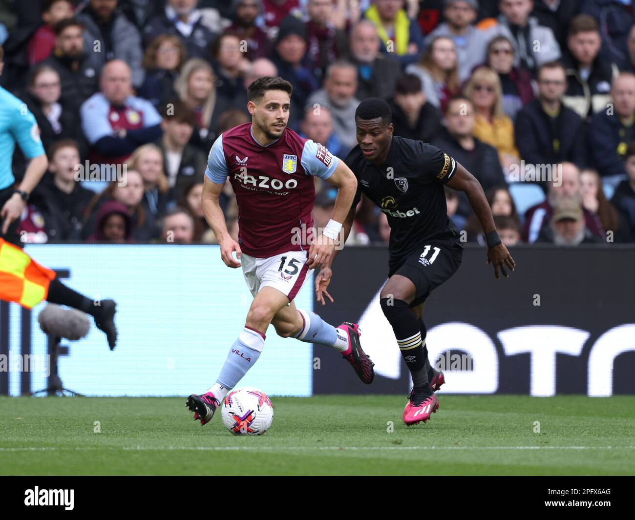 Birmingham, UK. 18th Mar, 2023. Alexandre Moreno Lopera (AV) Dango Ouattara (AFC B) at the Aston Villa v AFC Bournemouth EPL match, at Villa Park, Birmingham, UK on 18th March, 2023. Credit: Paul Marriott/Alamy Live News Stock Photo