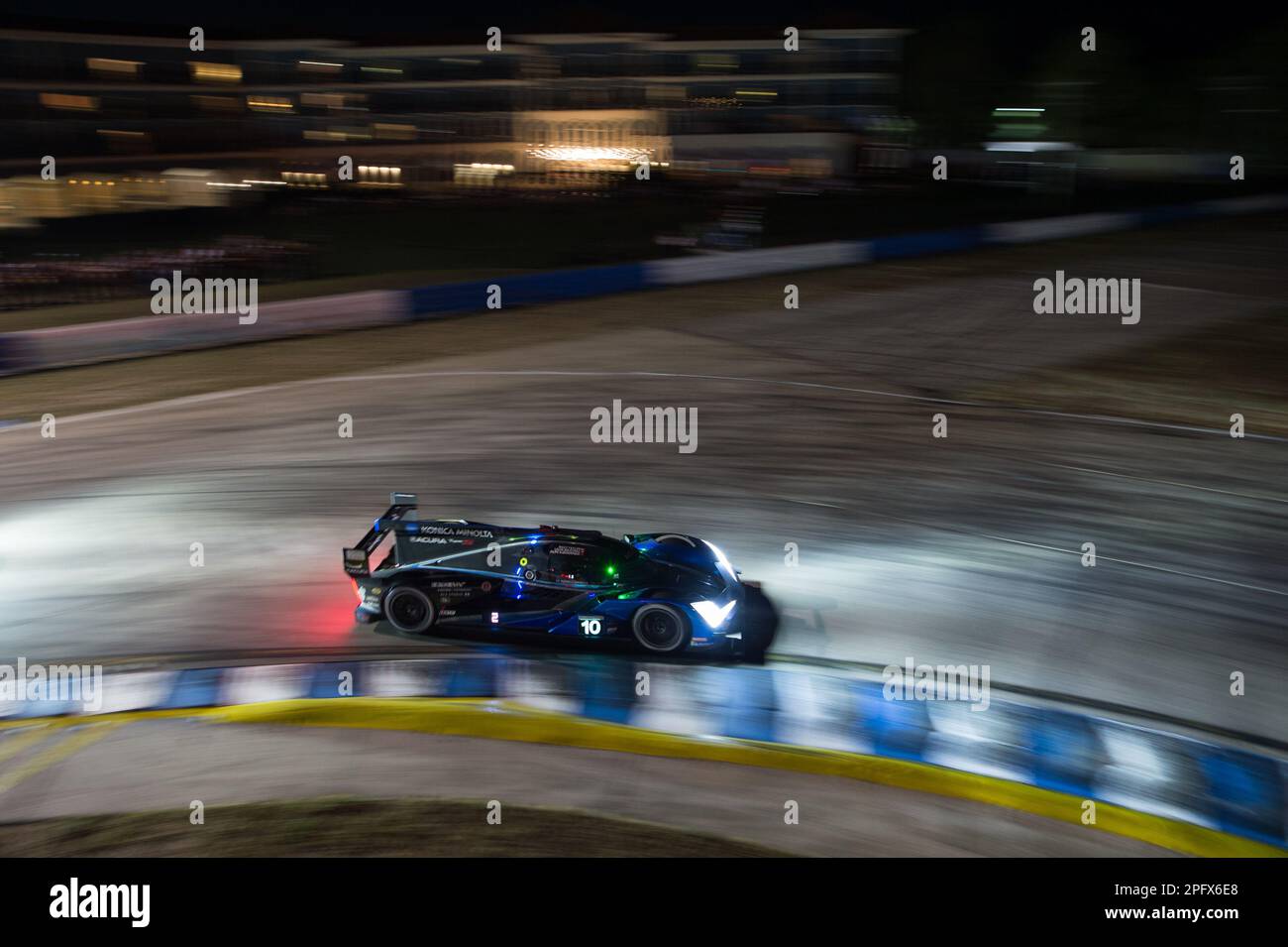 Florida, USA. 19th Mar, 2023. 10 TAYLOR Ricky (usa), ALBUQUERQUE Filipe (prt), DELETRAZ Louis (che), Konica Minolta Acura ARX-06, Acura ARX-06, action during the Mobil 1 Twelve Hours of Sebring 2023, 2nd round of the 2023 IMSA SportsCar Championship, from March 15 to 18, 2023 on the Sebring International Raceway in Sebring, Florida, USA - Photo: Jan-patrick Wagner/DPPI/LiveMedia Credit: Independent Photo Agency/Alamy Live News Stock Photo