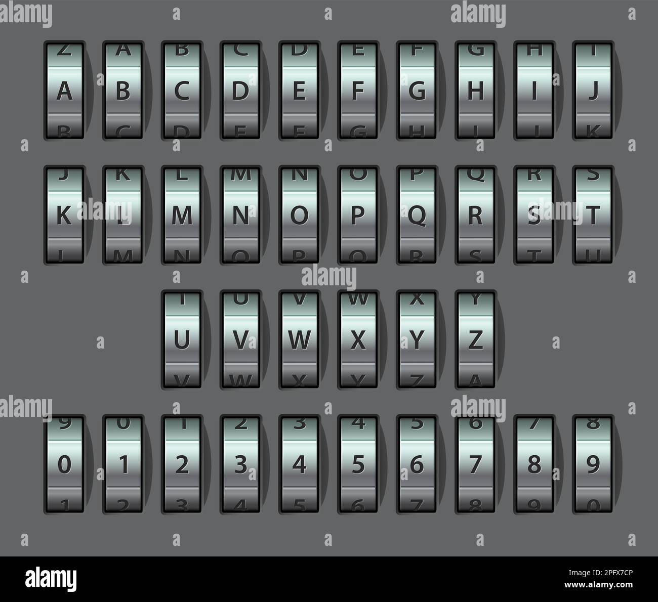Combination lock font. Realistic metal mechanical code Stock Vector Image & Art Alamy