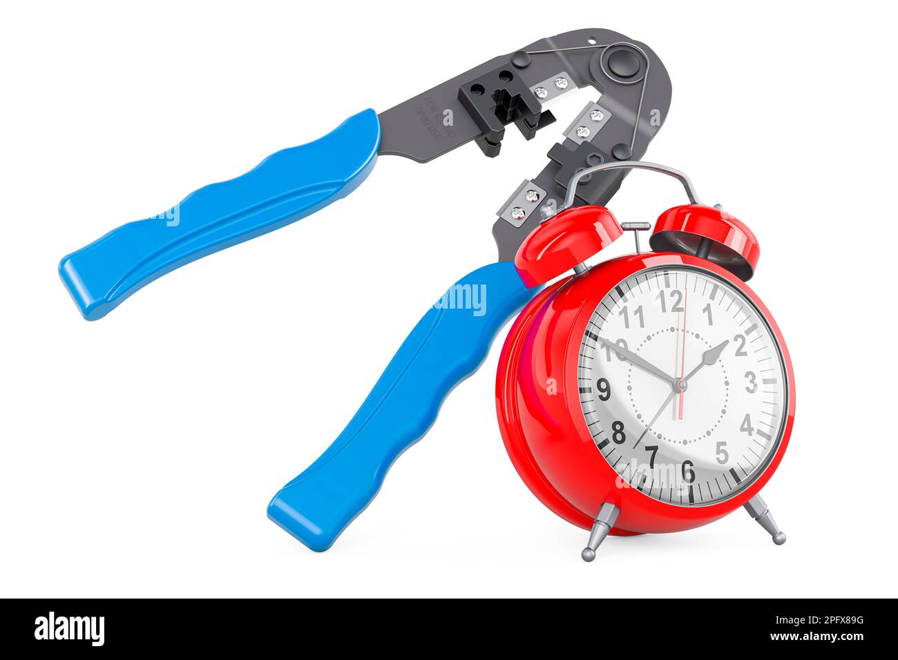 Crimper, crimp tool with alarm clock, 3D rendering isolated on white ...