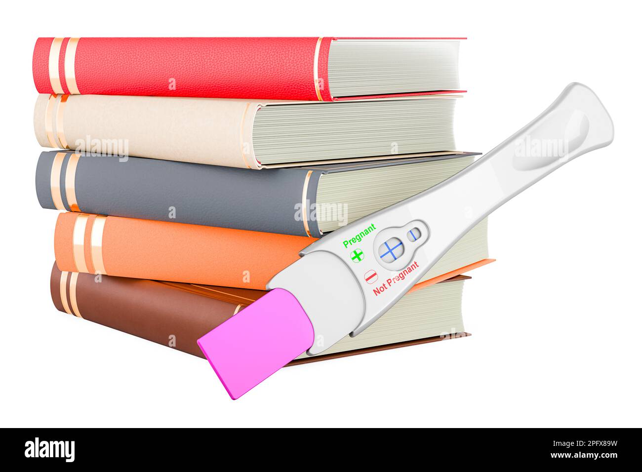 Pregnancy test positive with books. Books about pregnancy and