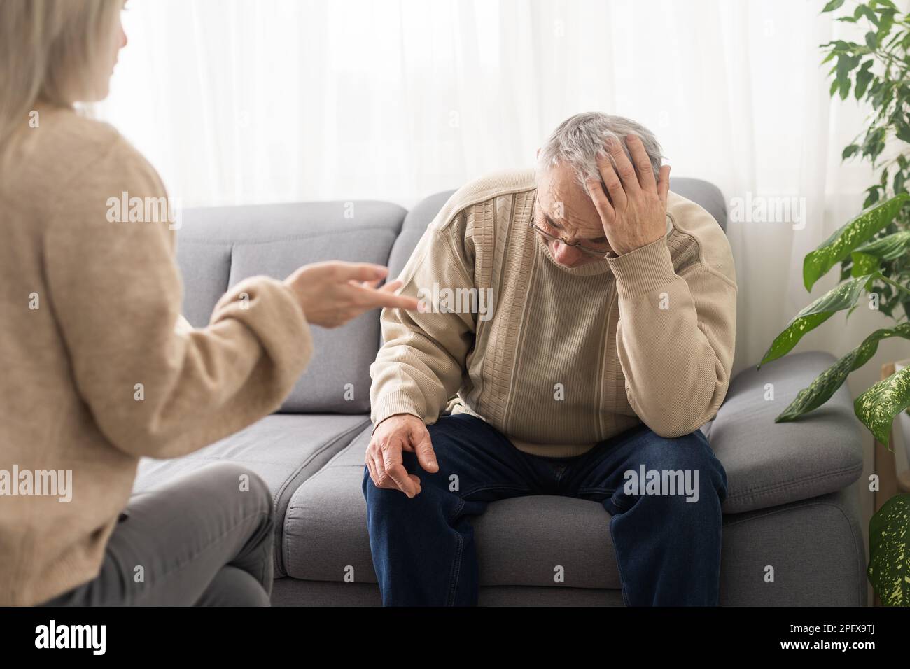 Caregiver psychologist console american senior people for mental health, geriatric psychology