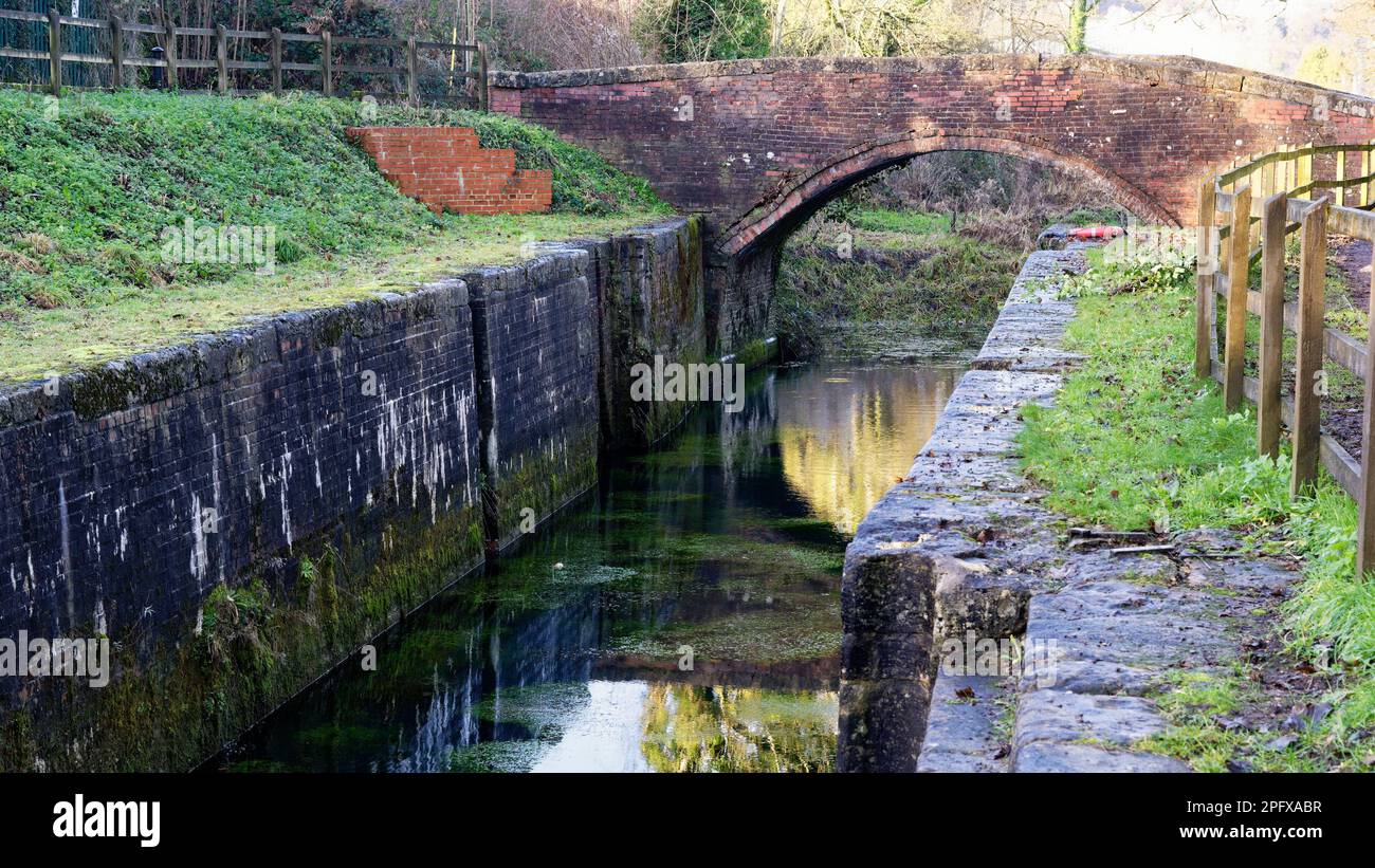 Gough's Orchard Lock and Bridge over the Thames & Severn Canal Brimscombe, Stroud, Gloucestershire, UK Stock Photo