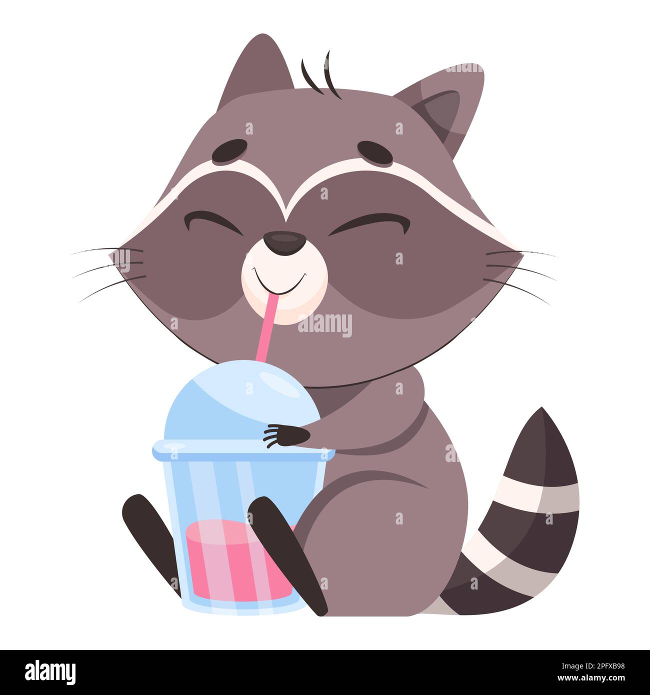 Drinking Racoon Line Drawing Cute racoon drinking cocktail cartoon vector illustration Stock Vector ...