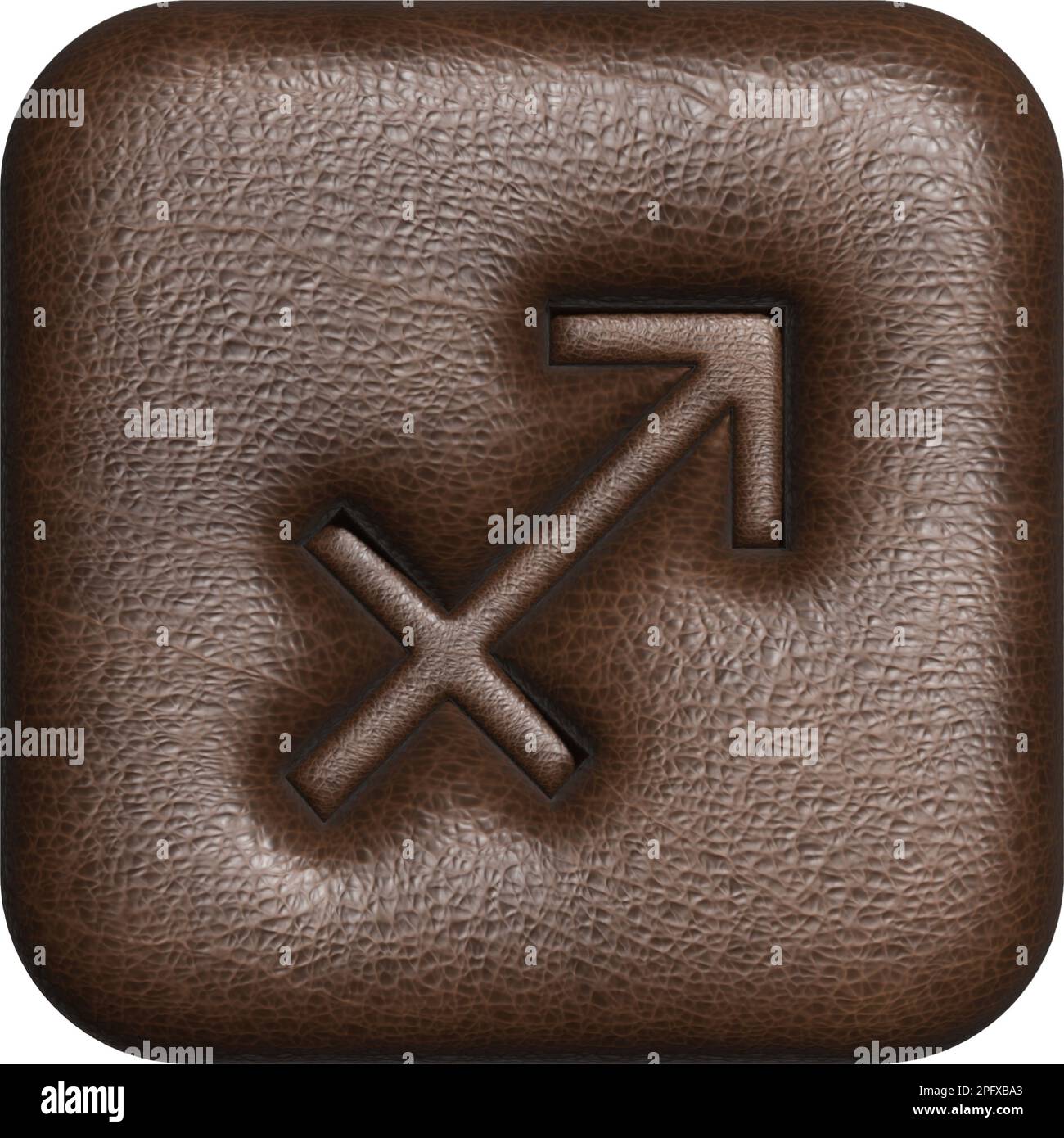 Sagittarius. Three-dimensional square button of the zodiac sign. Three ...