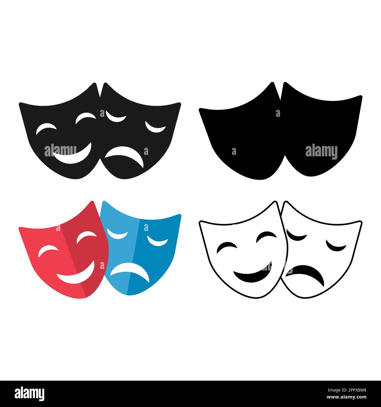 Set of Theater face mask icon, emotion actor comedy and drama symbol