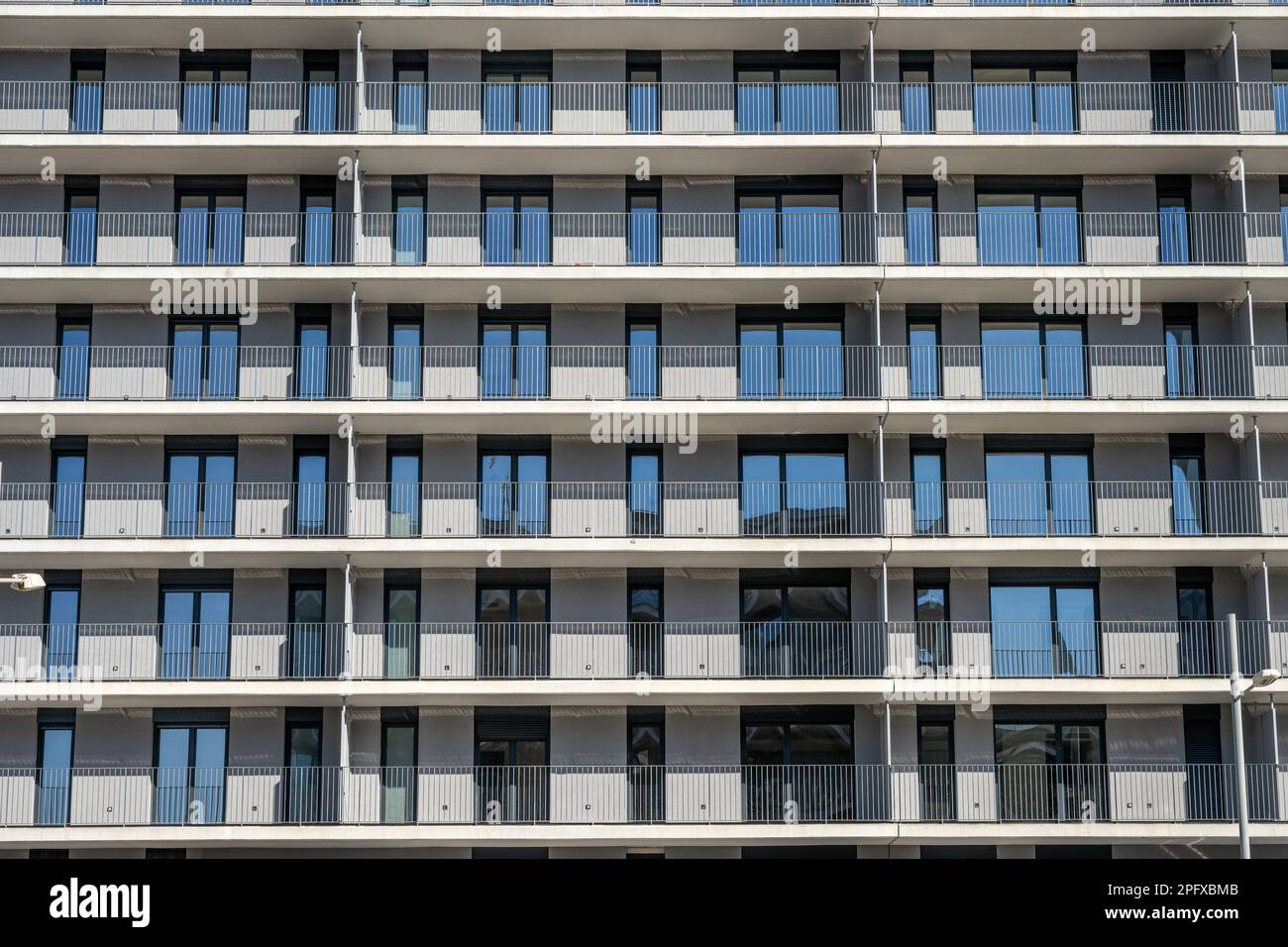 Facade of a modern apartment building seen in Barcelona, Spain Stock Photo