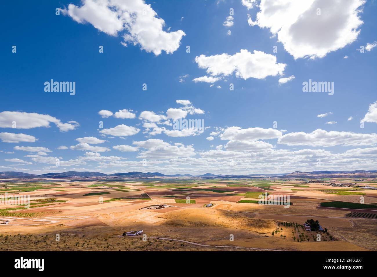 Series of windmills of Consuegra, in the places of the rue of Cervantes for his book Don Quiscotte Stock Photo