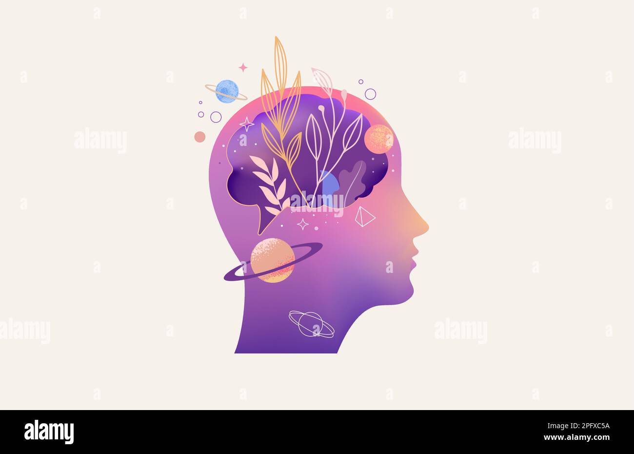 Psychology, Dream, Mental Health concept illustration. Brain