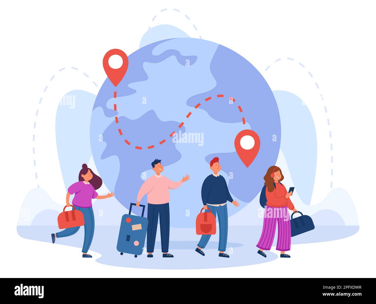 Immigrants standing in queue to check in for flight Stock Vector