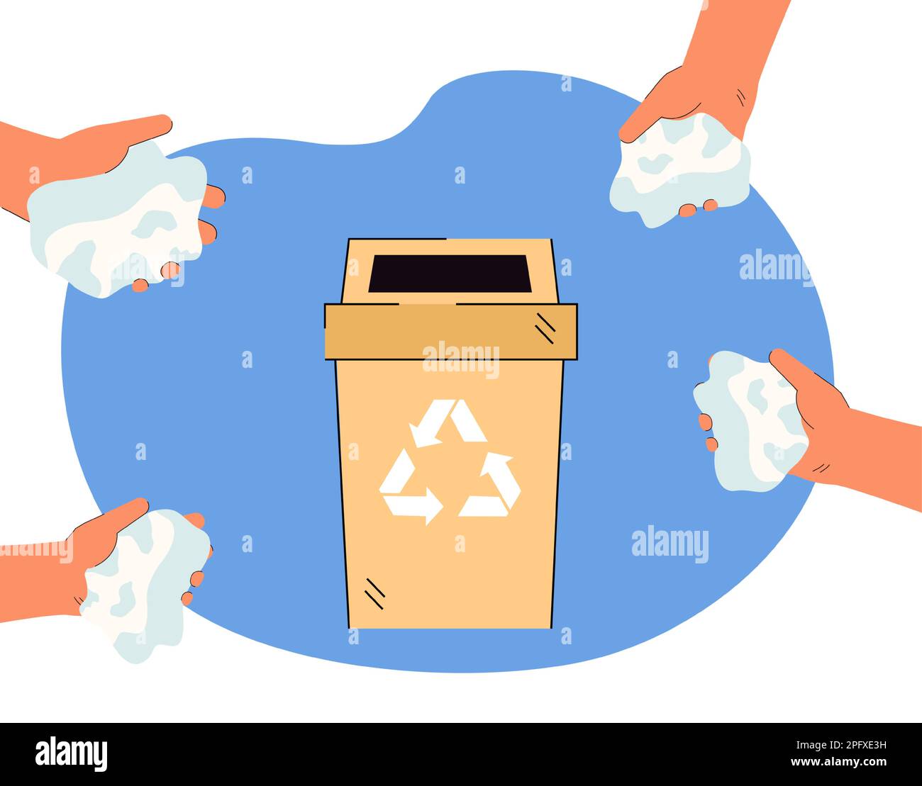 Hands throwing crumpled paper waste in recycle container Stock Vector